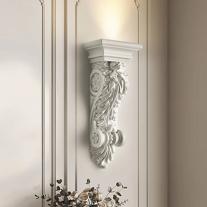 French Retro Resin Carved Wall Lamp Designer Creative Living Dining Room Background Staircase Corridor Bedroom Sconces Luminaire