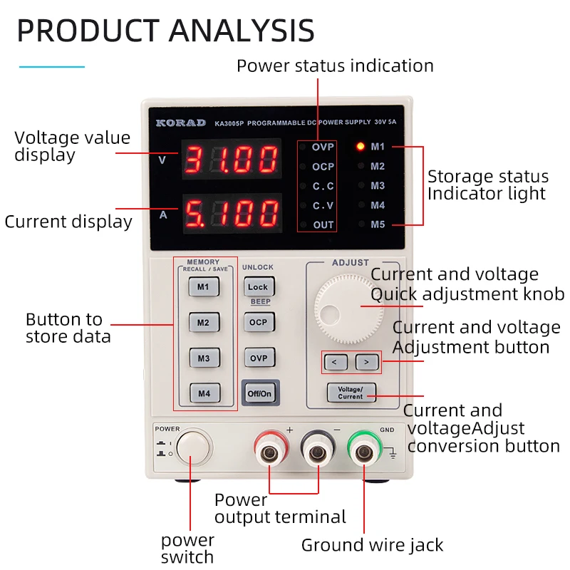 KORAD KA3005P Programmable Precision Adjustable DC Linear Power Supply Digital 30V 5A Voltage Stabilization Laboratory Power