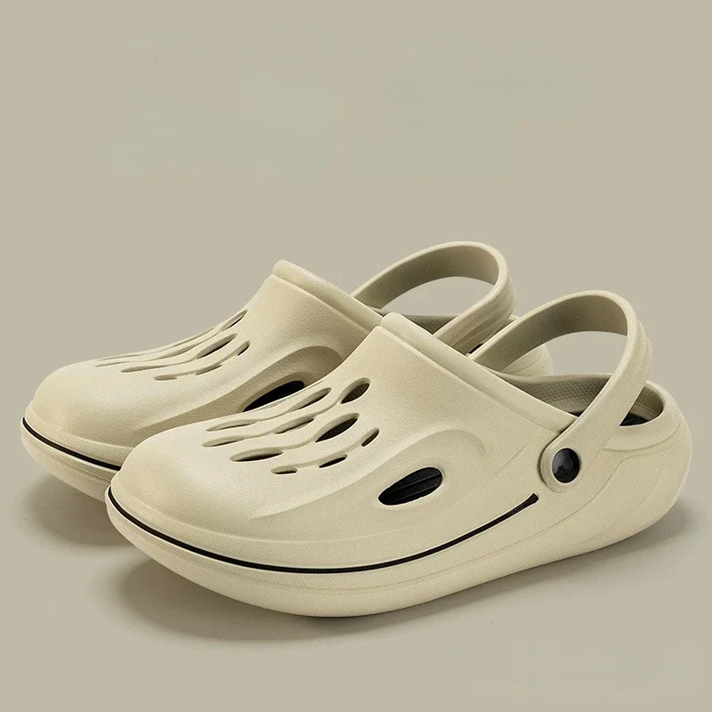 Outdoor Men's Sandals Leisure Summer Hole Shoes for Male Breathable Soft Bottom Thick Soles Unisex Non-Slip Garden Clogs