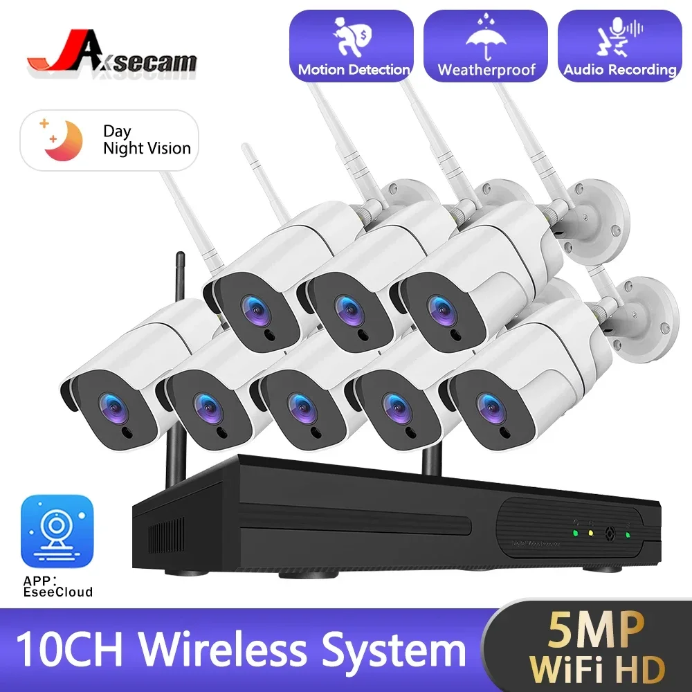 

5MP 10CH Wireless CCTV System 1920P Outdoor Waterproof Wifi IP Security Camera Audio Record P2P Video Surveillance Kit