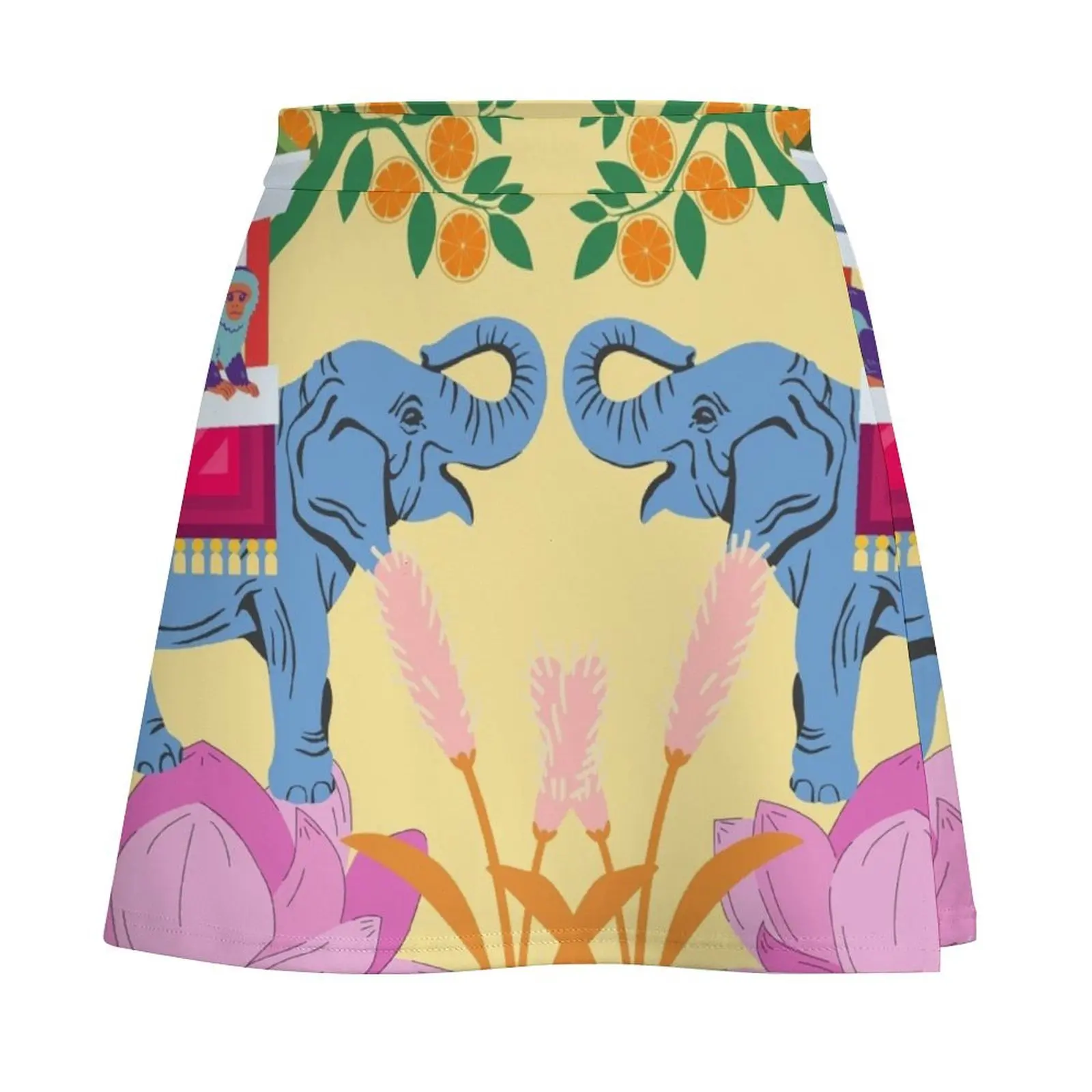 Chinoiserie monkeys riding elephants Mini Skirt Short skirts Women skirt girls skirt Mini