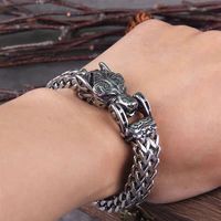 HX New Nordic Titanium Steel Bracelet Retro Personality Viking Wolf Head Bracelet Men's Fashion Trend Jewelry