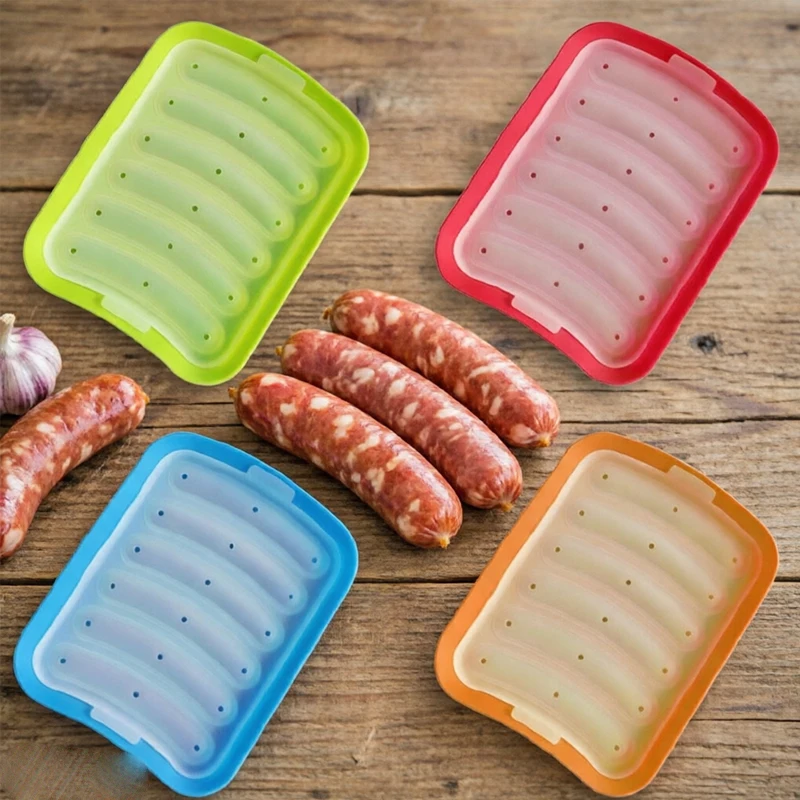 

1Pc Sausage Maker Mould 6 Grids Silicone DIY Handmade Hamburger Hot Dog Molds Reusable With Lid Kitchen Sausages Baking Tools