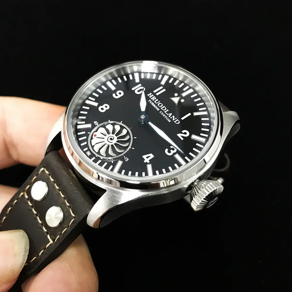 Hruodland 2025 جديد ساعة ميكانيكية للرجال النورس ST3620 ريترو الطيار 43 مللي متر Bgw-9 مضيئة الياقوت كريستال التوربينات Reloj Hombre