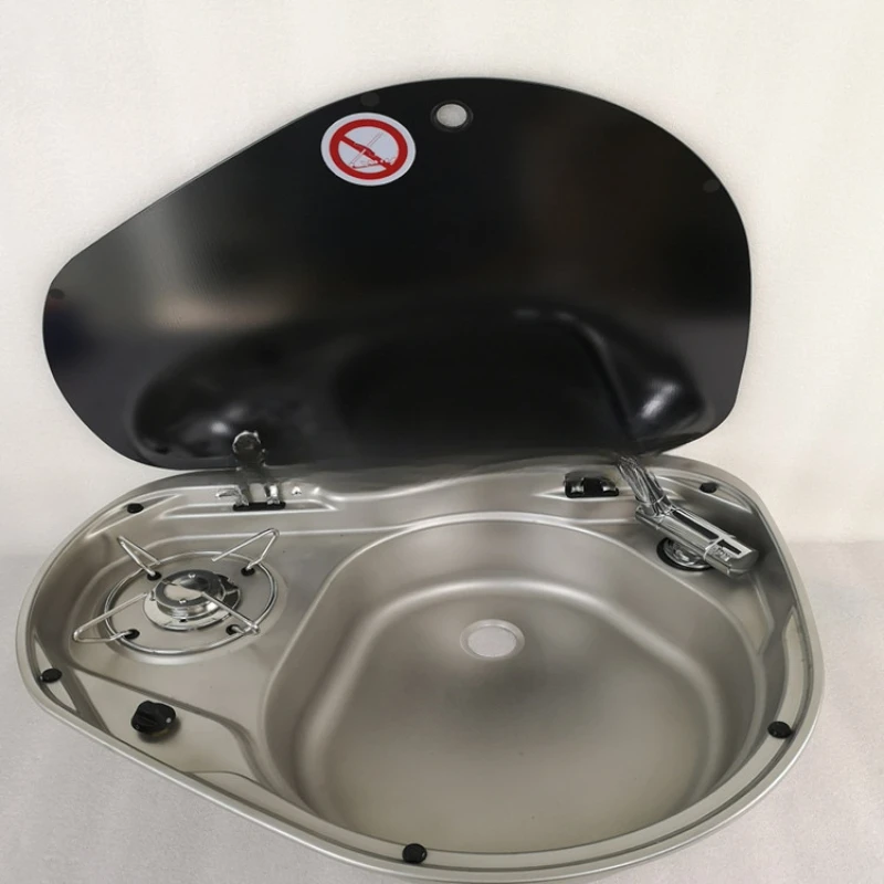 Applicable to RV with covered water basin, self-modified trailer RV 304 stainless steel vegetable basin with gas stove headband