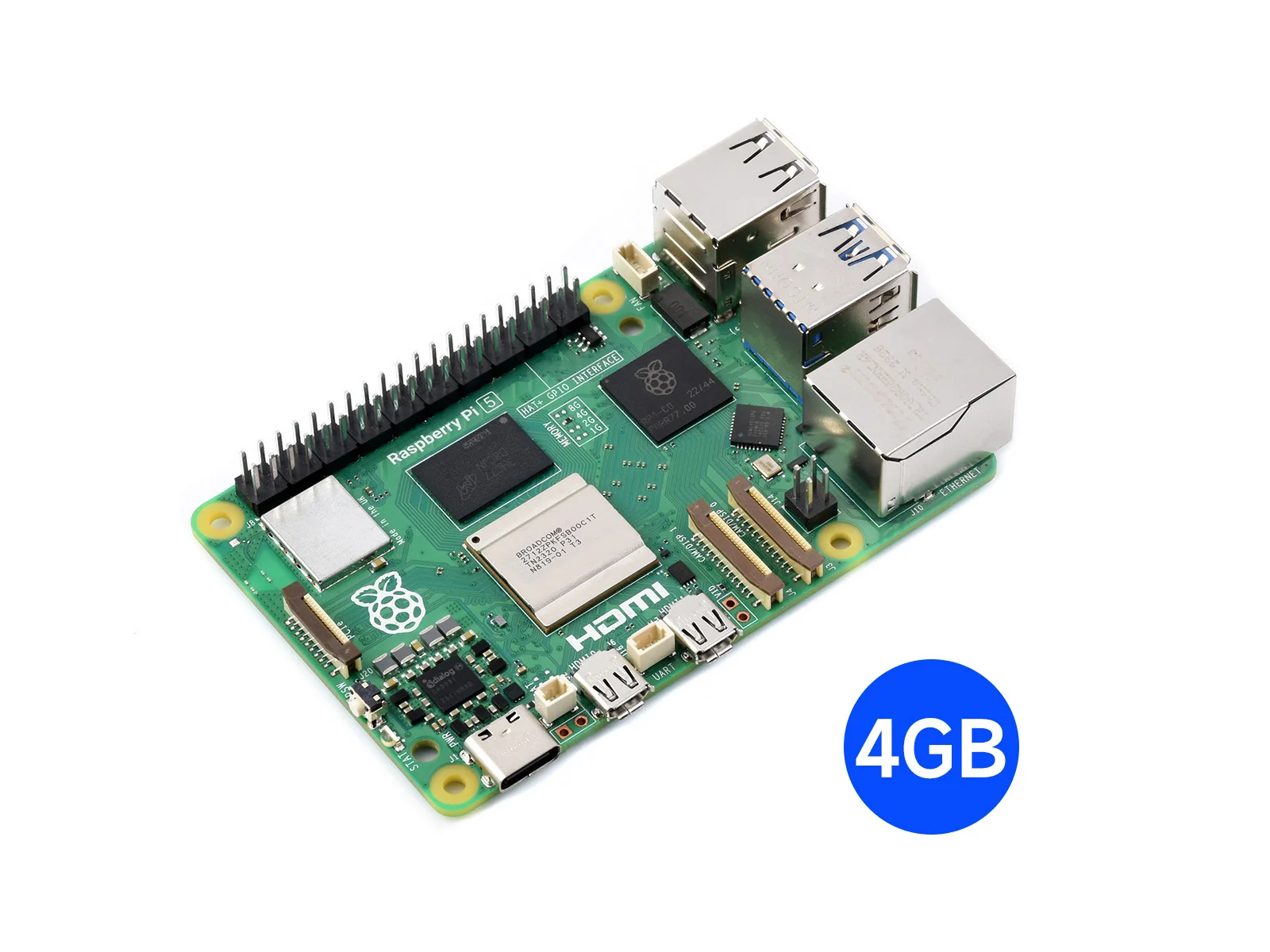 

Raspberry Pi 5, Options for 4GB/8GB RAM, BCM2712 processor, 2.4GHz quad-core 64-bit Arm Cortex-A76 CPU Built Using RP1 I/O