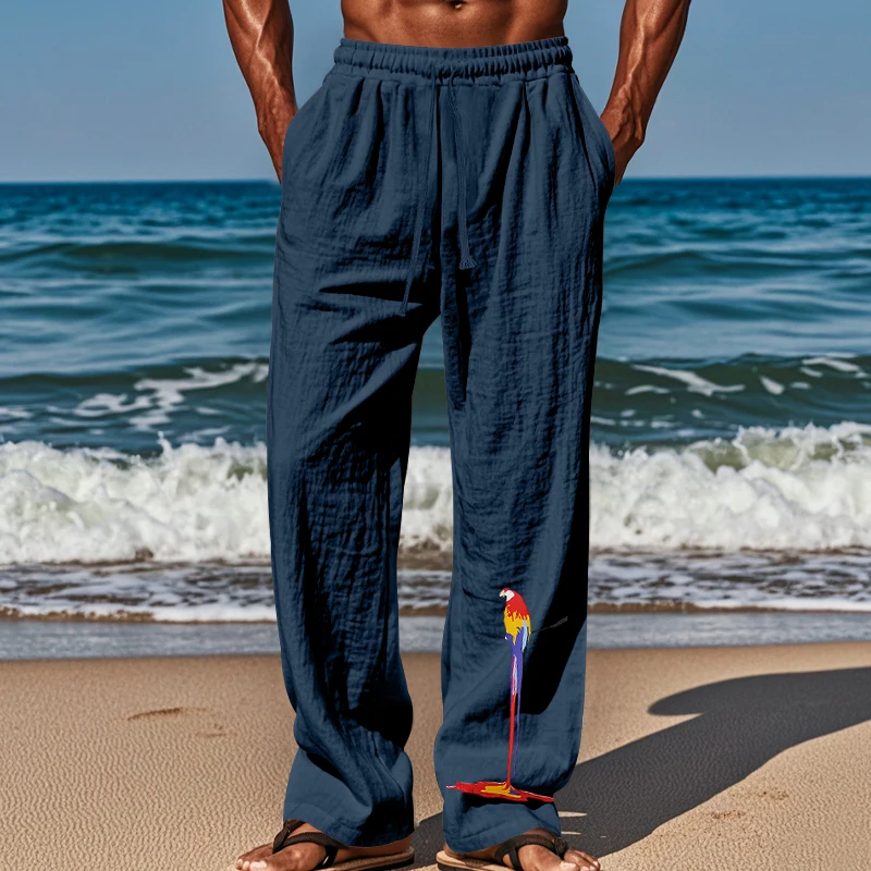 Pantaloni da spiaggia da uomo in cotone 100% pantaloni dritti larghi traspiranti uomo estate Casual tinta unita Streetwear giapponese