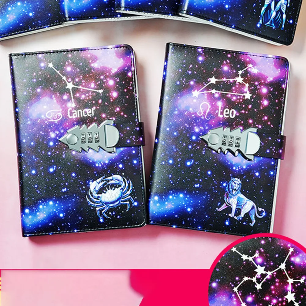 Password The Zodiac Constellation A5 Notebook With Lock Writing Pads Lockable Notepad Diary School Supplies As Student Gift ﻿