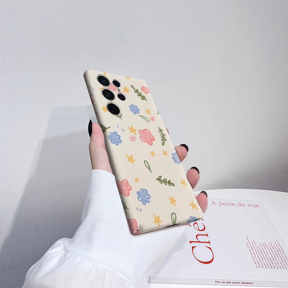 Blauwe bloemenster telefoonhoesje voor Samsung Galaxy S25 Ultra S24 S23 Ultra Plus schokbestendige dubbellaagse achterkant
