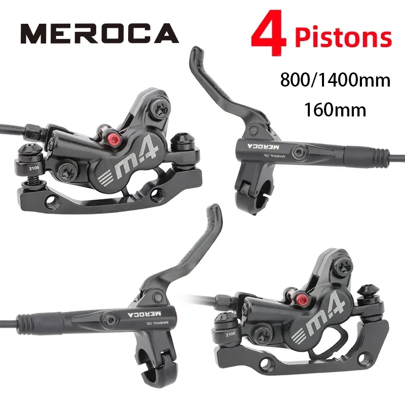 MEROCA 4 Piston MTB Brakes Bicycle Disc Hydraulic Brake 4 Pistons MTB Hydraulic Brake Caliper Clamp 800/1400mm For E4 ZEE M420