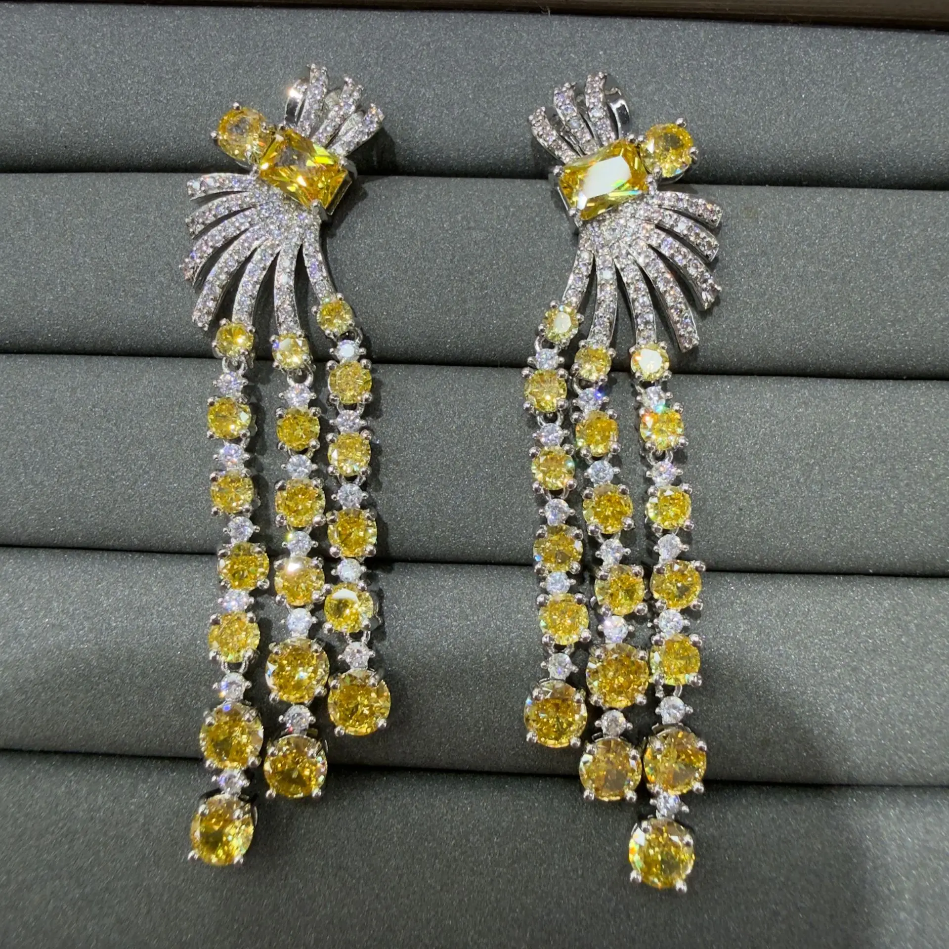 Luxury Long Tassel CZ Drop Earrings Multi Layer Sparkling Crystal Dangling Earrings Formal Evening Party Jewelry for Women