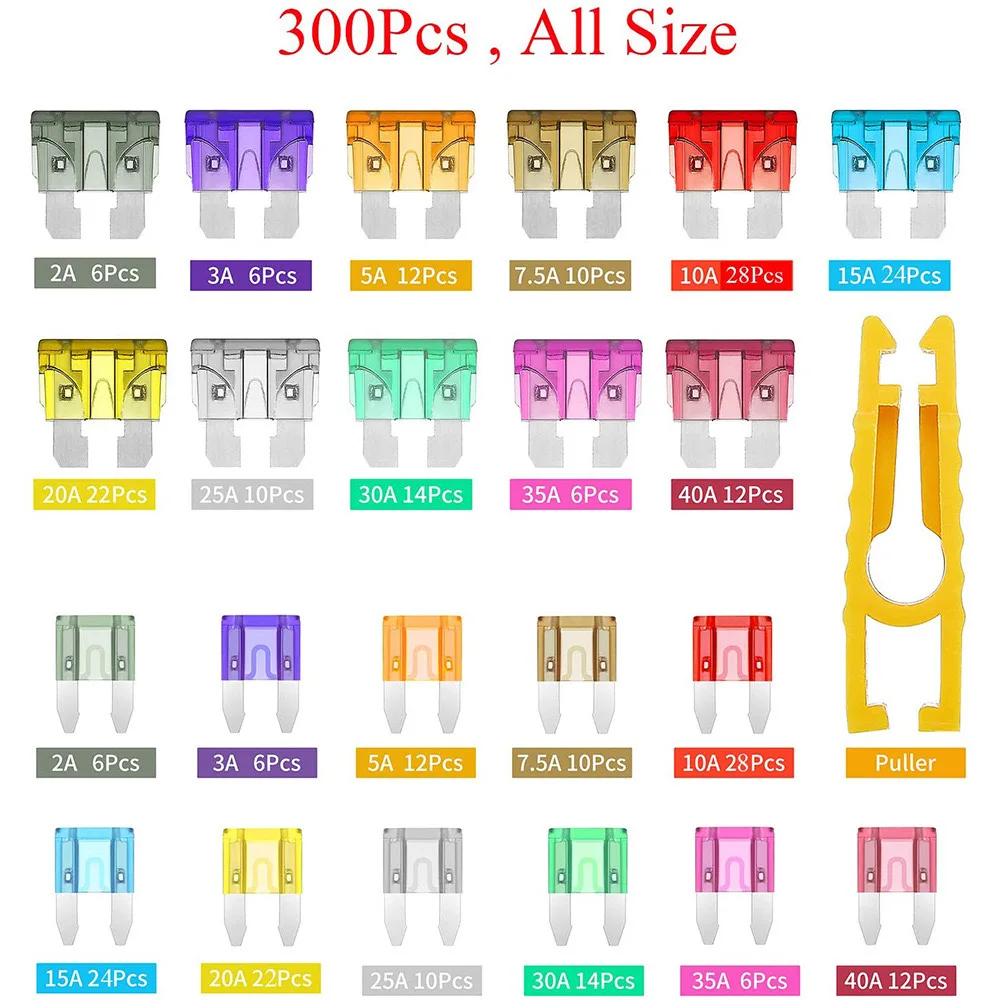 50/100/300PCS Car Fuse Assortment Set Profile Middle Size Blade Type Fuse Auto Car Truck 2-40A Fuse Accessories with Box Clip