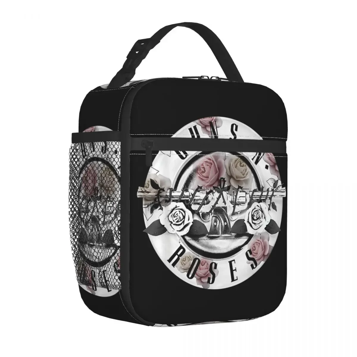 Guns N Roses Floral Bullet Insulated Lunch Bag Portable Lunch Container Cooler Bag Tote Lunch Box School Outdoor Bento Pouch