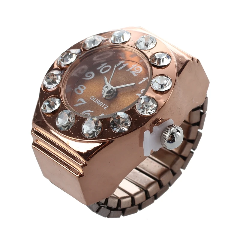 YCYS-Rose Gold Runde Metall Tasche Finger Ring Uhr