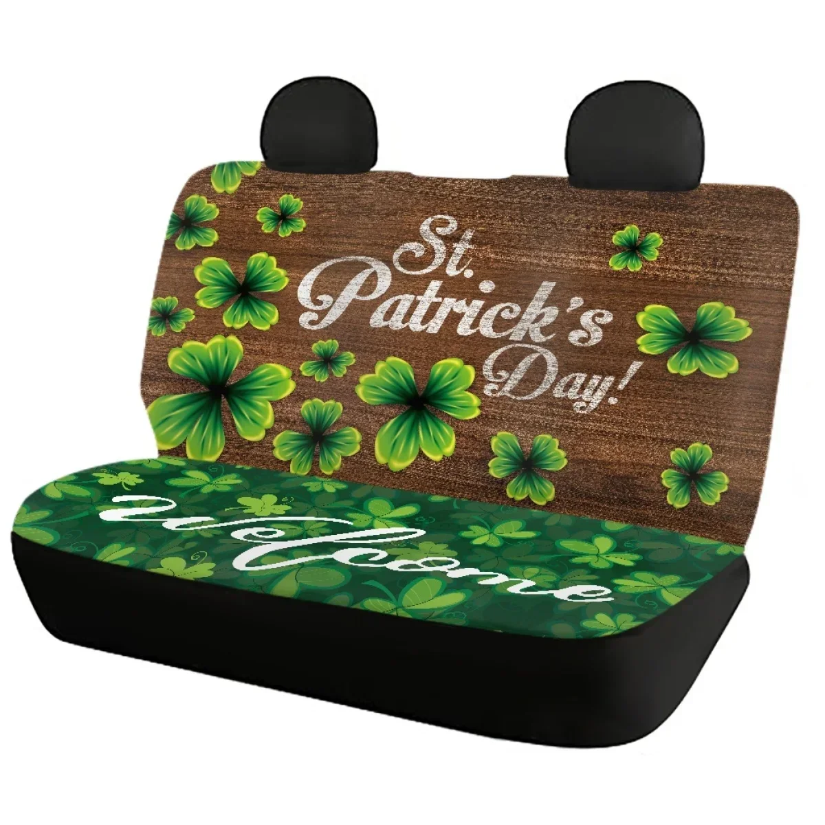 St. Patrick's Day Leaves Design High Elastic Front Back Seat Cover Automation Interior Seat Protector Easy to Intall Accessory