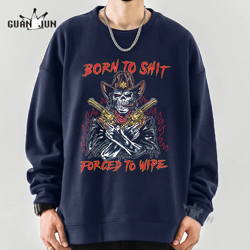 Forced To Wipe Cowskull Killer Graphic Sweatshirts Women/Men Streetwear Crewneck Hooded Tops Oversized 100% Cotton Hoodies