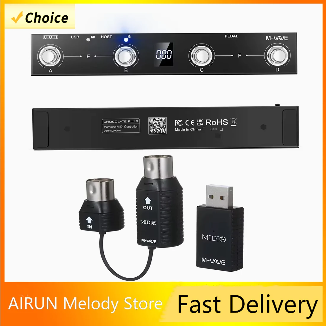 M-VAVE Chocolate Plus controlador MIDI programable 4 botones interruptor de pie compatible con Control MIDI USB Host, adaptador Midi inalámbrico