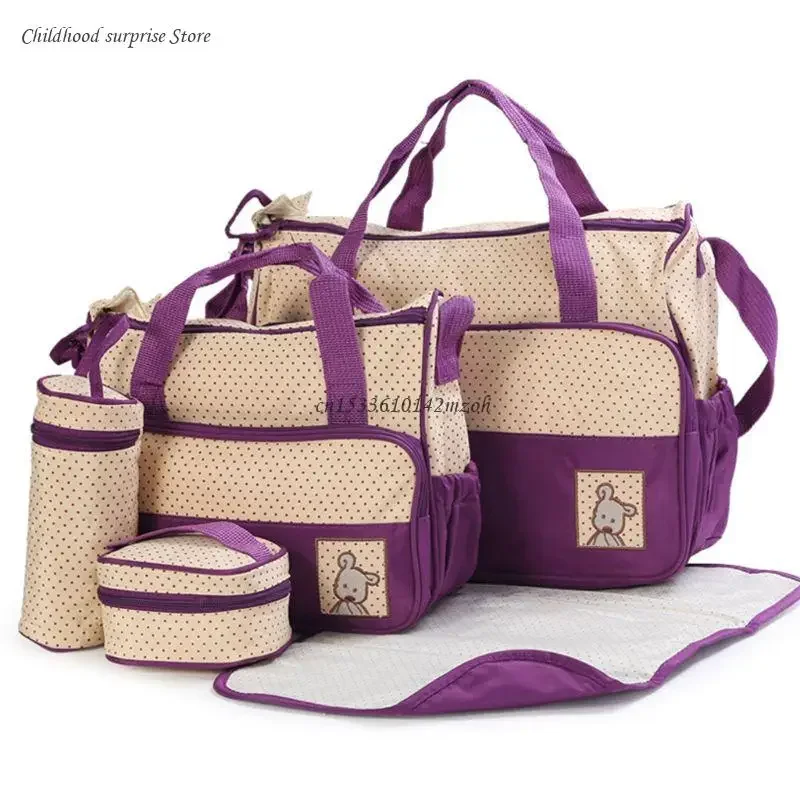 5 Pcs Multifunctional Set Baby Changing Diaper Nappy Bag Maternity Mummy Handbag Dropship