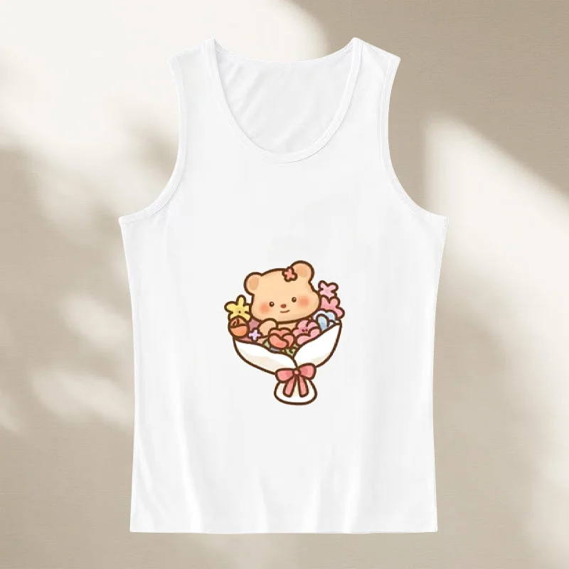 

New Bear Women's Tank Top Summer Sleeveless Multi Functional Printed Fashion Casual Comfortable Tank Top Butter Bear