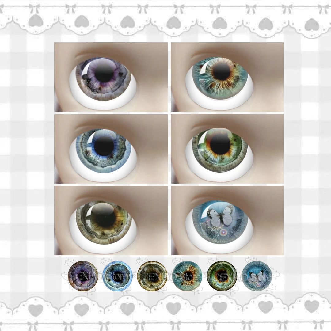 12Pcs Beautiful Butterfly Pattern Blythe BJD Doll Eye Chips Glass Cabochon Classic Pupil Eyes for Doll DIY Jewelry MS008