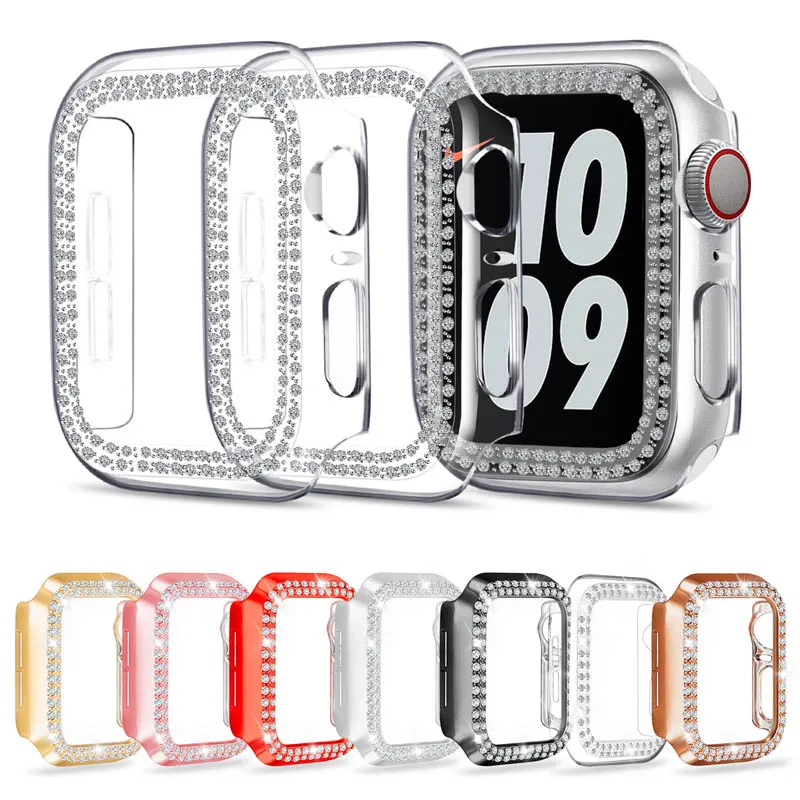 Diamond Glitter Watch Case for Apple Watch 9 41mm 45mm 40mm 44mm iWatch Series 8 7 6 SE 5 4 Plating Rose Gold Silver Pink Cover