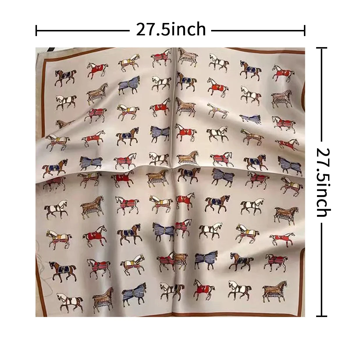 Dark Green Horse Print Square Scarf Vintage Cartoon Imitation Silk Neck Scarf Bandana Classic Head Wrap Hair Accessories