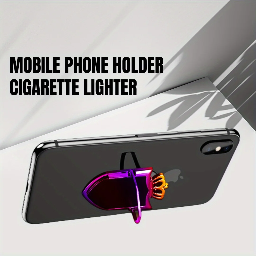 Creative Crown shaped Electronic Lighter with Phone Stand USB Fast Charging Multi functional Tungsten Wire Windproof Lighter