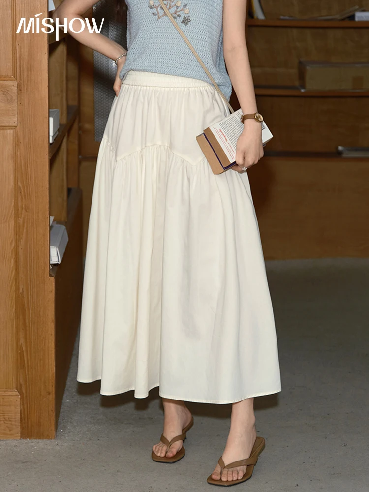 

MISHOW Female Fashion A-line Skirt 2025 Summer Ladies Solid High Waist Slim Elastic Waist Half Skirt Women's Clothing MXE37B0749