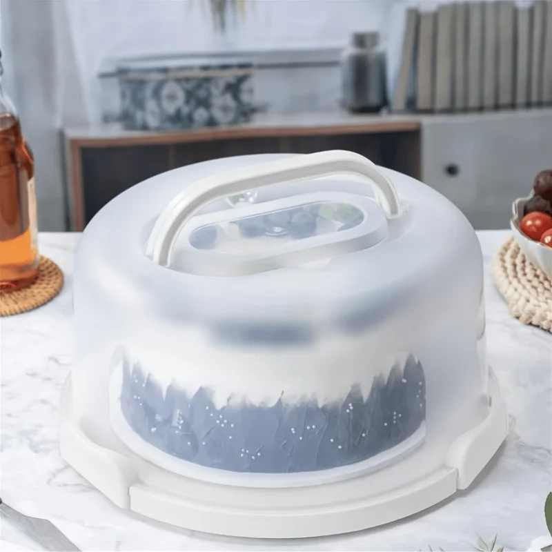 

Круглая пластиковая коробка для хранения торта с крышкой и ручкой — контейнер для десерта с откидной крышкой, подходит для кухни и столовой