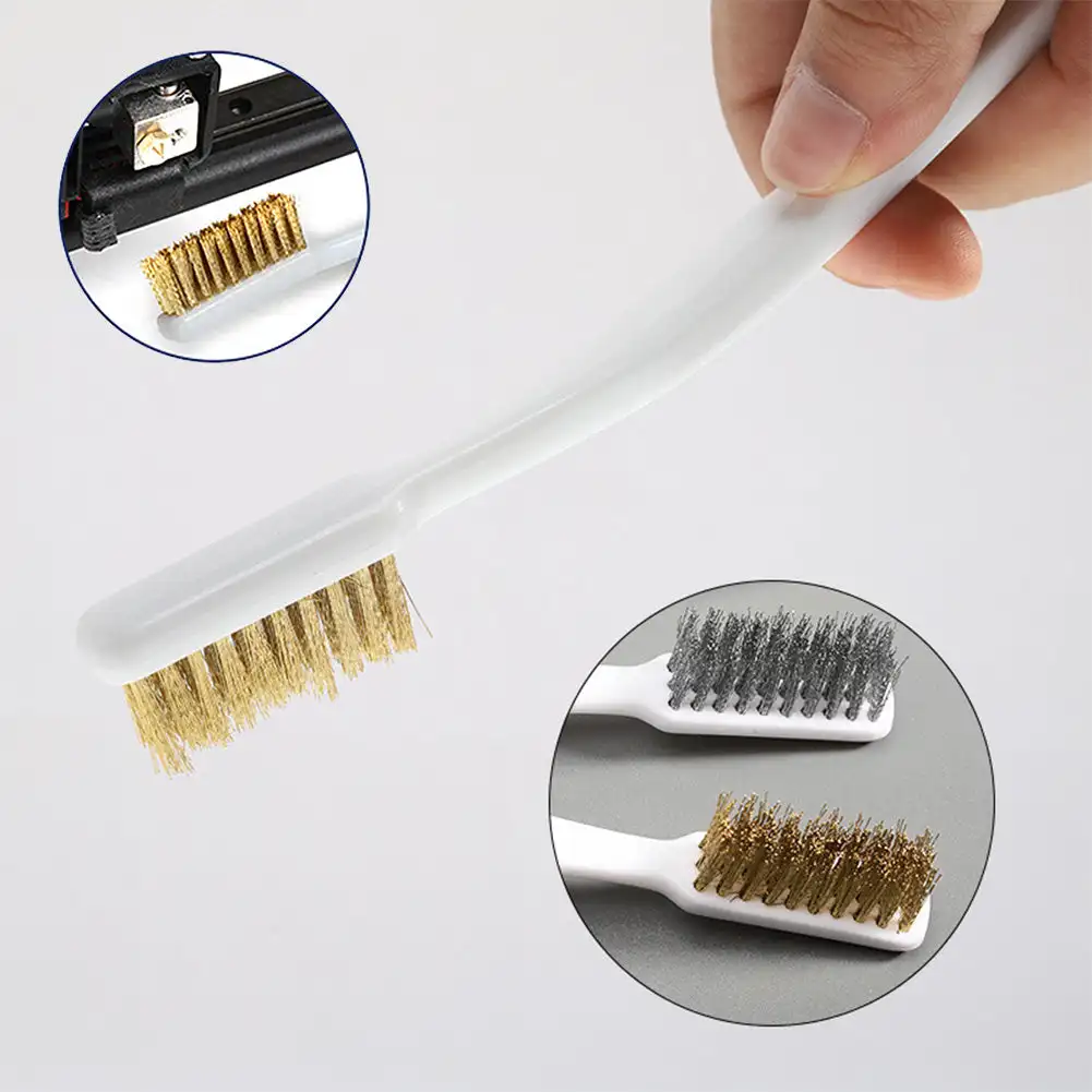 3D Printer Cleaner Tool Wire Toothbrush Copper Brush Handle Cleaner Brush For Nozzle Heater Block Hotend Cleaning Hot Bed Parts