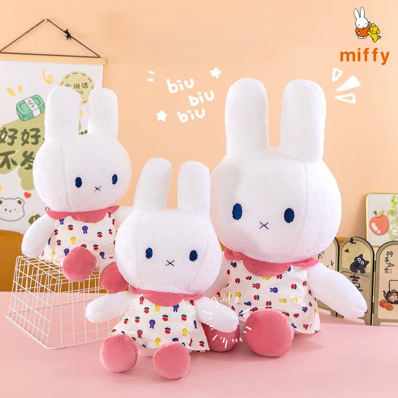 

Cute Miffy Plush Doll Cartoon Floral Print Dress Fluffy Stuffed Toy Dopamine Home Desktop Decoration Anime Accessories Girl Gift