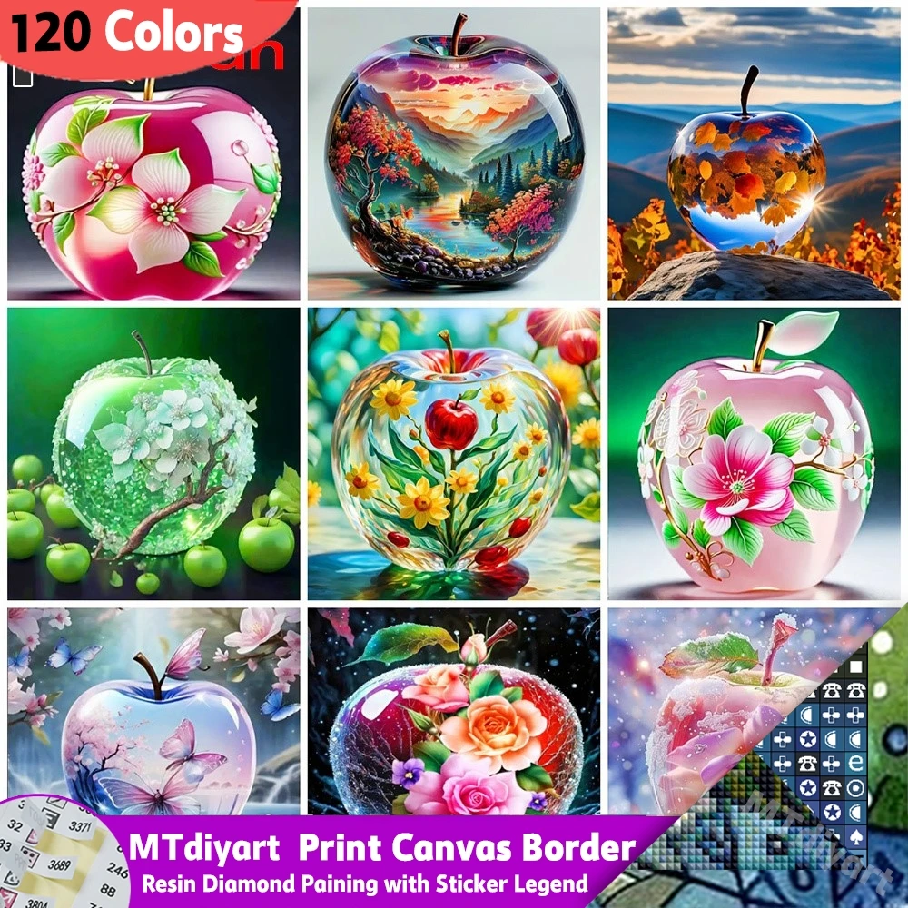 

Resin Fruit Apple 120 Colors Diy Diamond Painting Diy Full Drill Mosaic Flower New Collection Home Decorative Rhinestone Picture