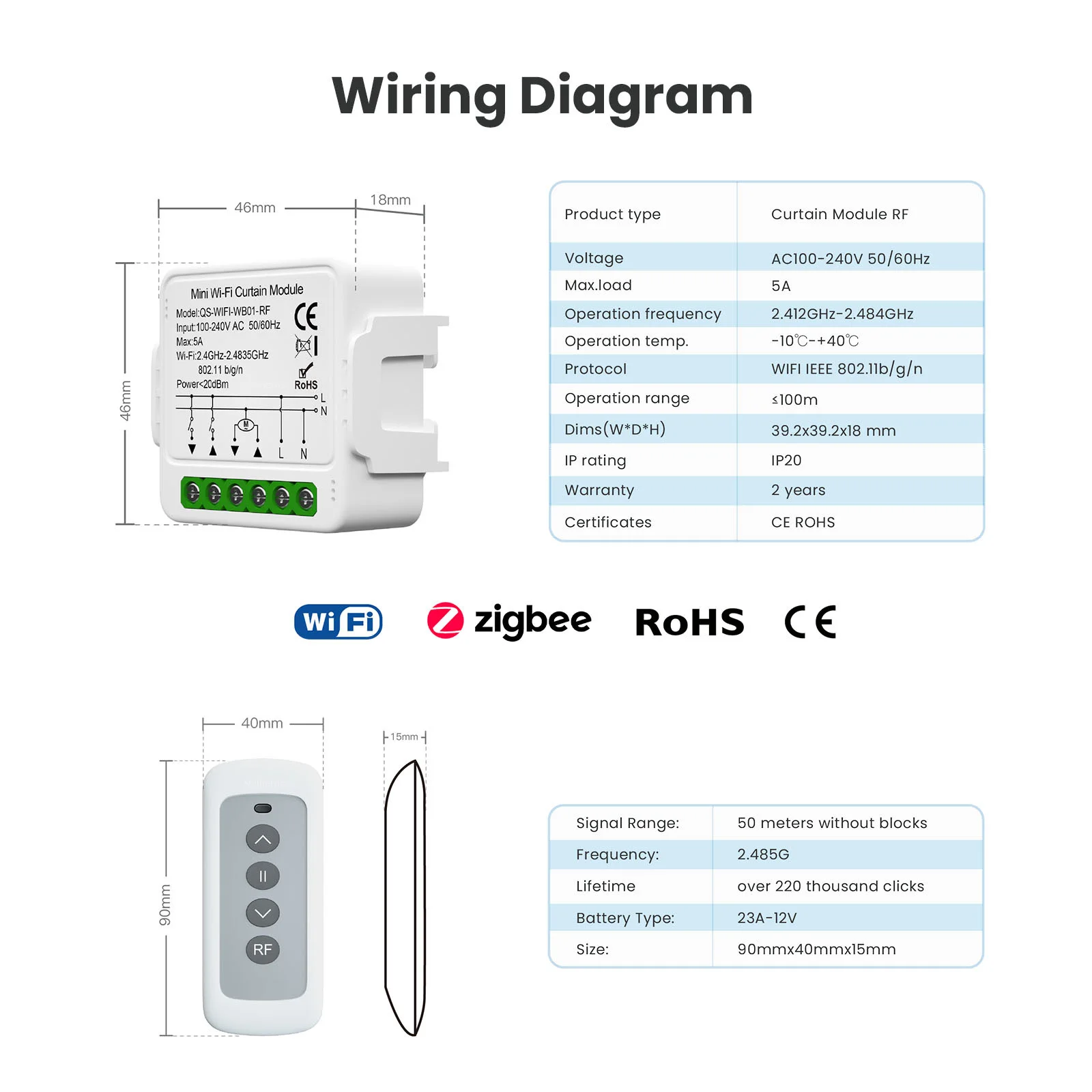 Nowy moduł inteligentnego przełącznika kurtyny Tuya WiFi Zigbee odpowiedni do regulacji kąta z pilotem do rolet