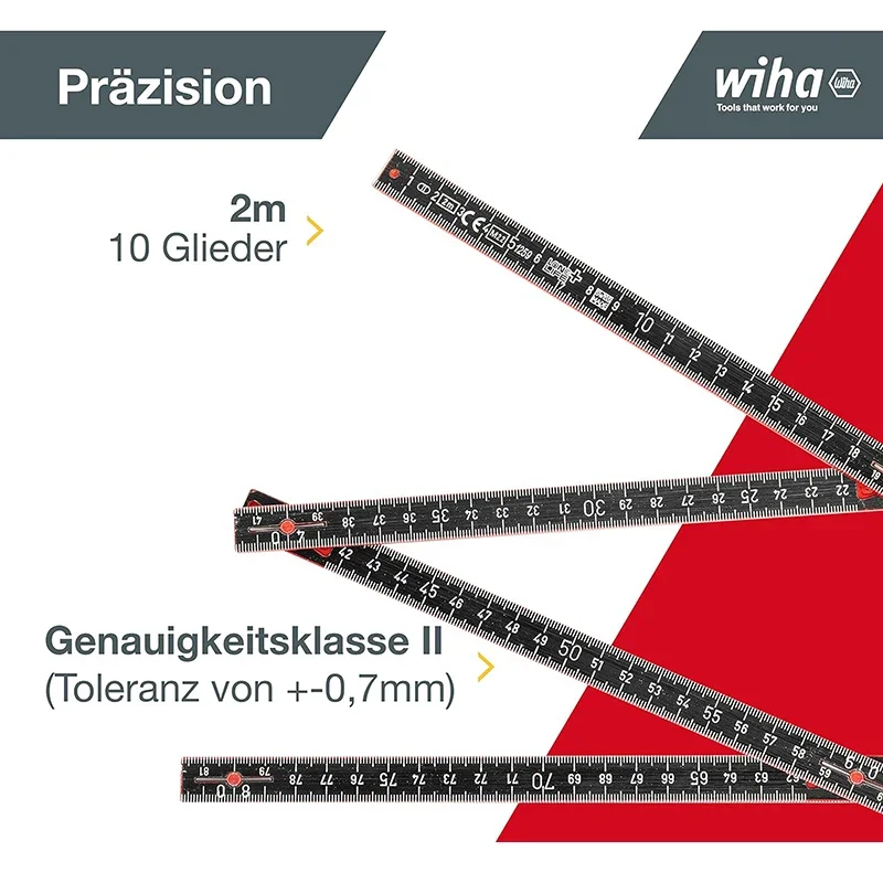 WIHA Folding Ruler Longlife Plus Composite 2m 10 Segments Woodworking Tool 37067