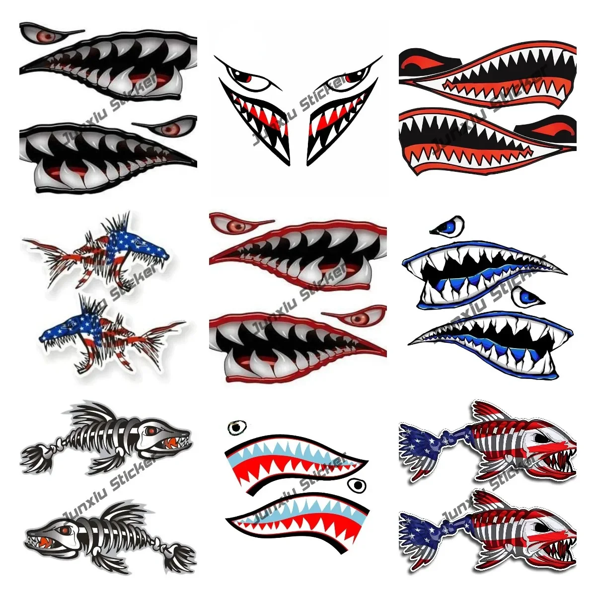 Wall Art Warhawk Shark Tiger Sticker Funny Graphics Accessories for Car Kayak Canoe Fishing Boat Truck Ocean Boat Decoration