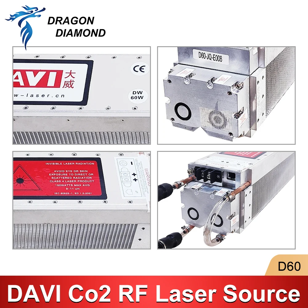 D60 DAVI CO2 RF แหล่งกําเนิดแสงเลเซอร์ 60W 80W 10.6um โมดูลเลเซอร์เชื่อมต่อ RJ45 สําหรับ Co2 เลเซอร์เครื่องหมายเครื่องตัดเครื่อง