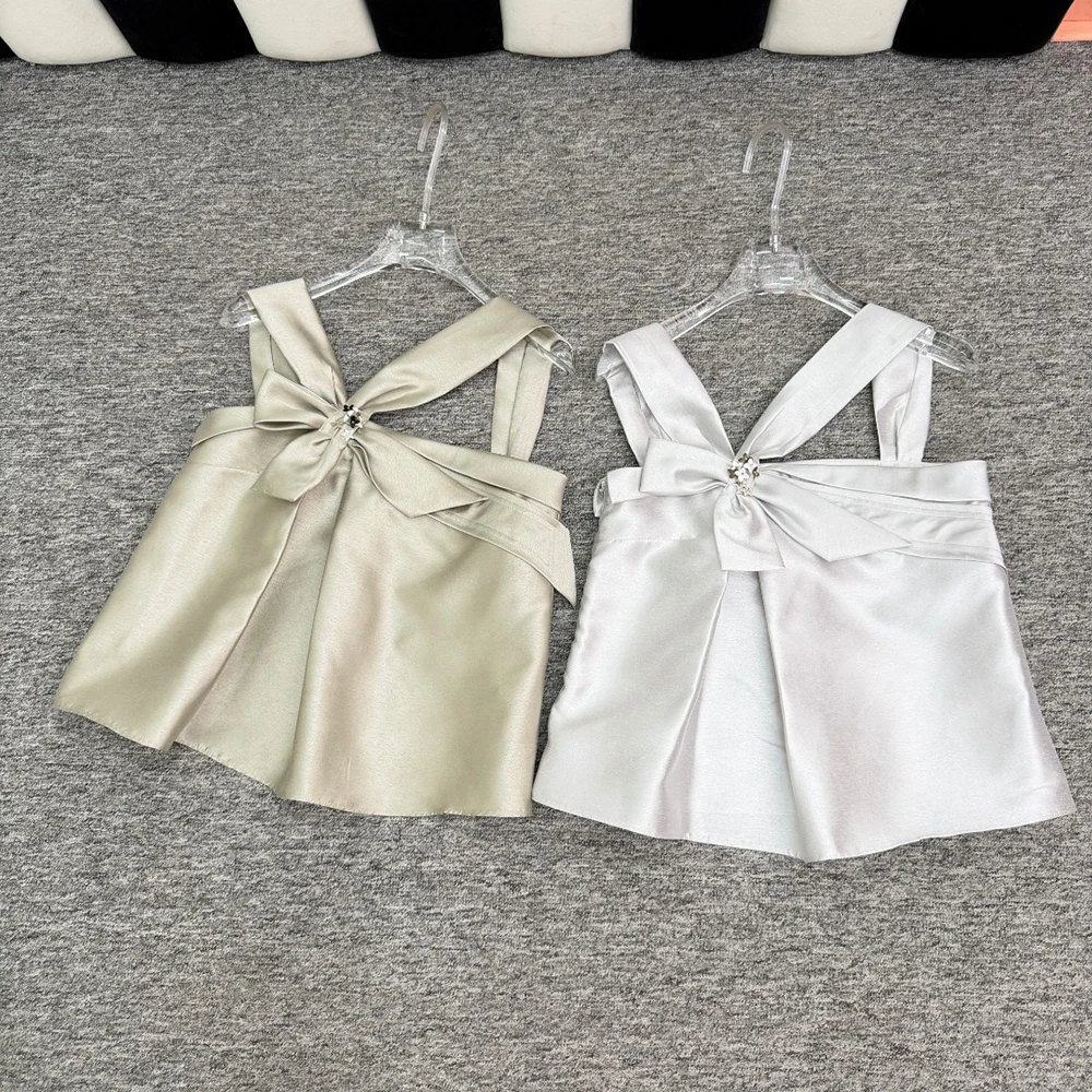 Women's Satin Halter Top with Big Bow & Rhinestone Elegant Sleeveless Tank Top, Backless A-Line Camisole for Party Clubwear 2026