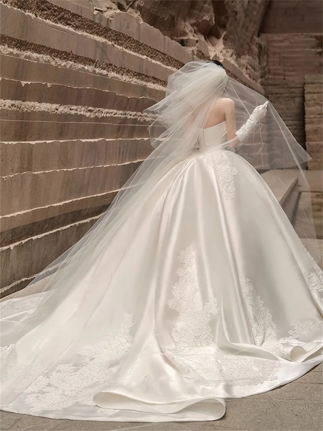 Vestidos de casamento franceses para mulheres, vestido de noiva, vestido de noiva, tamanho grande, cetim, loja oficial, tamanho grande, luxo, 2024