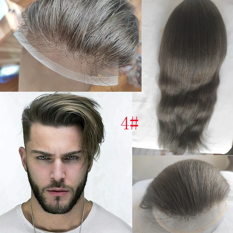 Toupet long Swiss Lace Front pour homme, délié naturel, peau PU, système de remplacement de cheveux humains à boucle en V, 12"