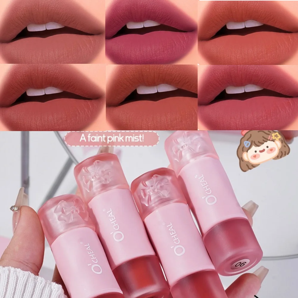 6-farbiger Lippenstift aus mattem Seide mit lebendiger Farbe, wasserfest, hinterlässt keine Tassen und hellt den Teint auf.