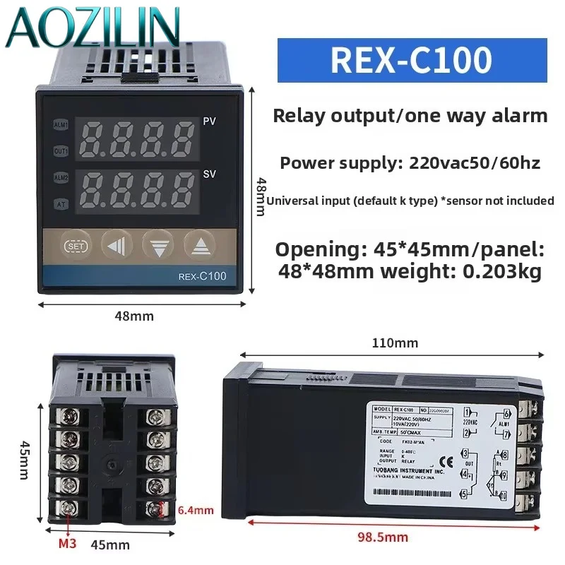 AOZILIN Smart Digital Temp Control Kit 220V AC Relay Output 7 Digit Display Timing Switch Solid State Thermostat OEM Available