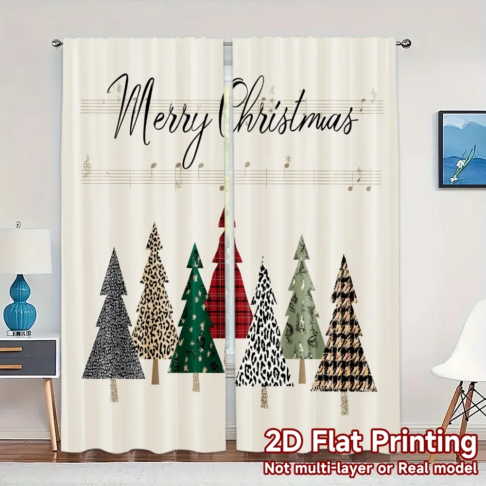 2D Flat Printing,JIT 2pcs, Curtains (Without Rod) Festive Forest Print Popular Curtains Durable 100% Polyester Fabric Curtains