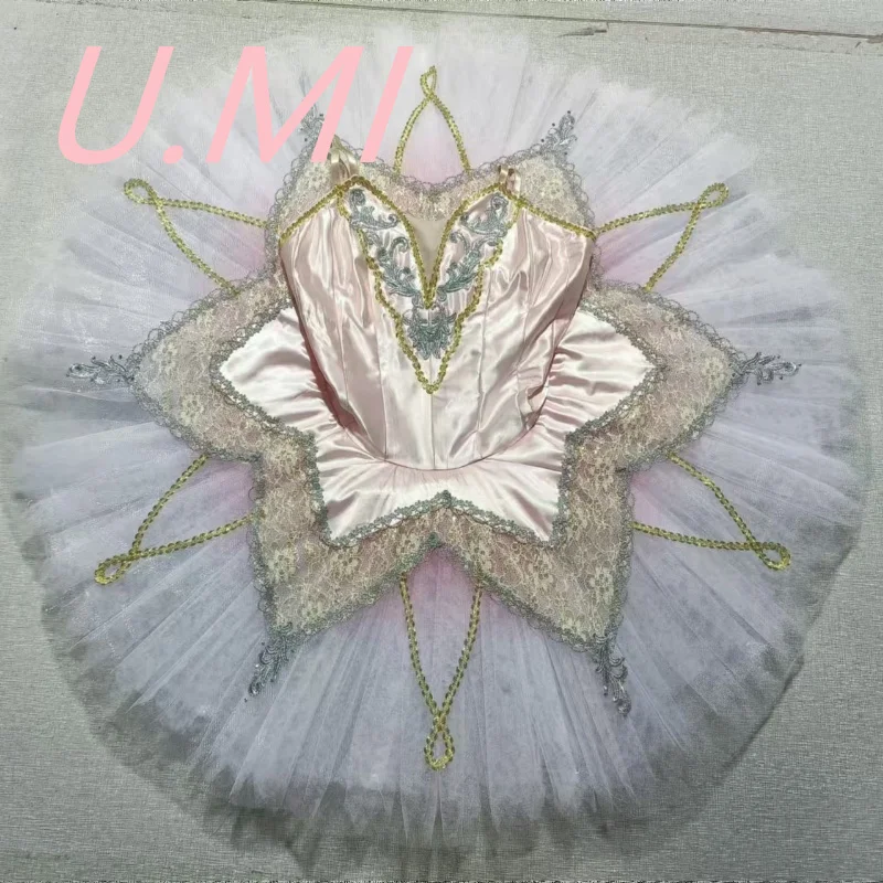 Professional ballet pink puppet fairy costume plate skirt tutu skirt competition dress performance custom