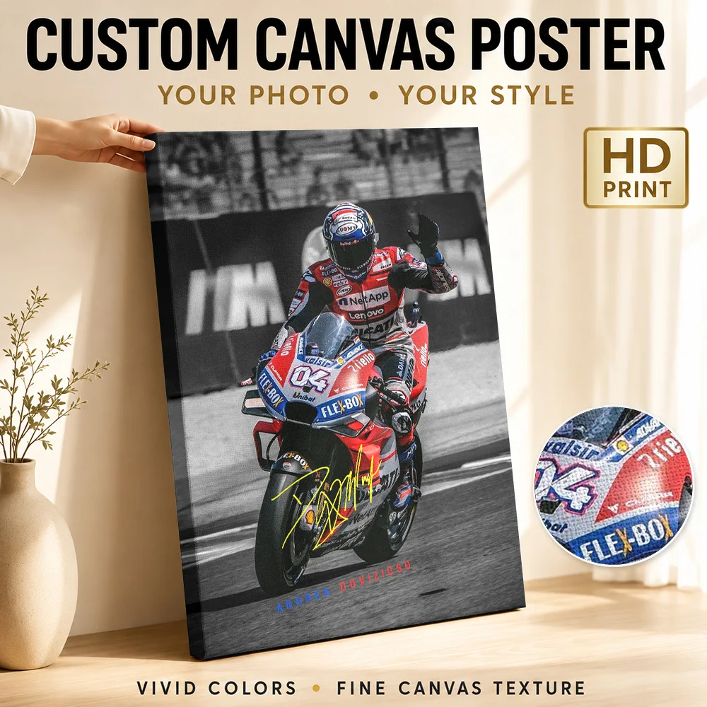 Andrea Dovizioso MotoGP Framed Canvas Print Poster Bold Style Wall Decor With Customized Photo For Man Cave Ideal Collector Gift