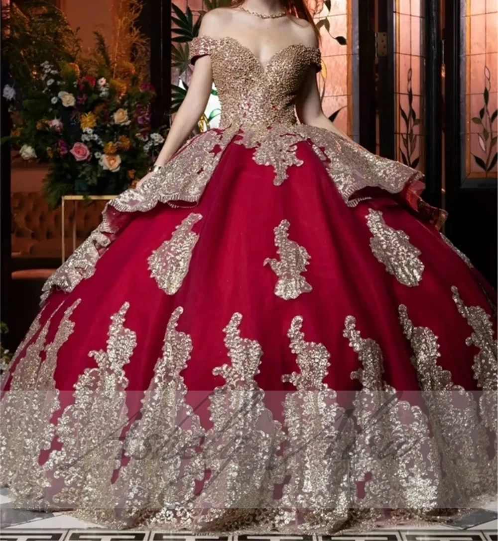 Uto-Robe de Bal Personnalisée pour Femme Mexicaine, Tenue de ixd'Anniversaire, Appliques Dorées, Quinceanera, 15 16 14, 891