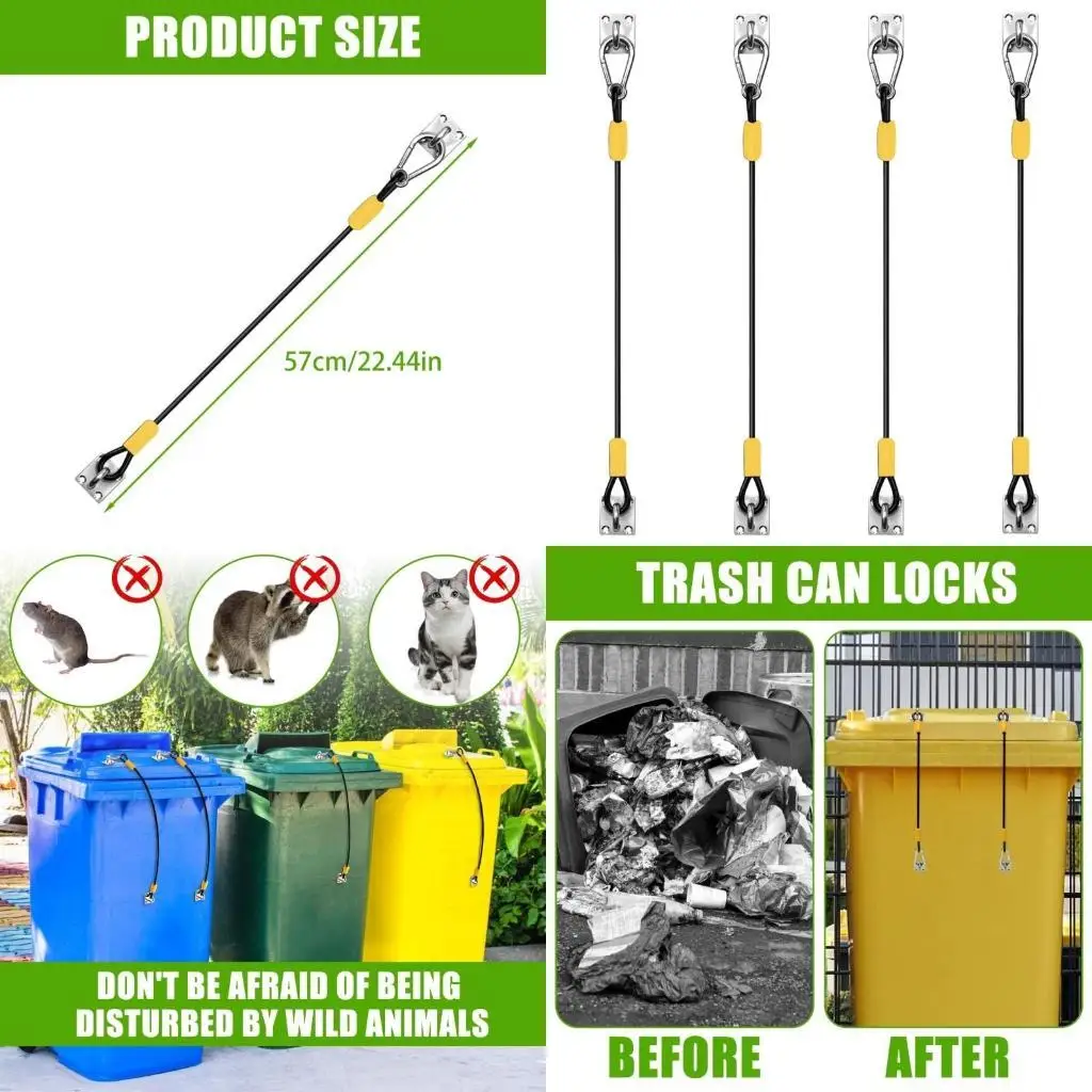 

652F Upgrades Waste Container Lid Lock set Adjustable Dustbin Lid Locking Straps Multipurpose Trash Can Lid lock for House