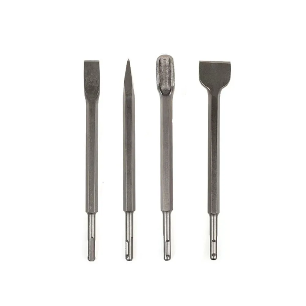 

4Pcs Round Shank Electric Hammer Gouge Pointed /Flat Bit Groove Gouge Hammer Drill Bit Multi-functional Sturdy