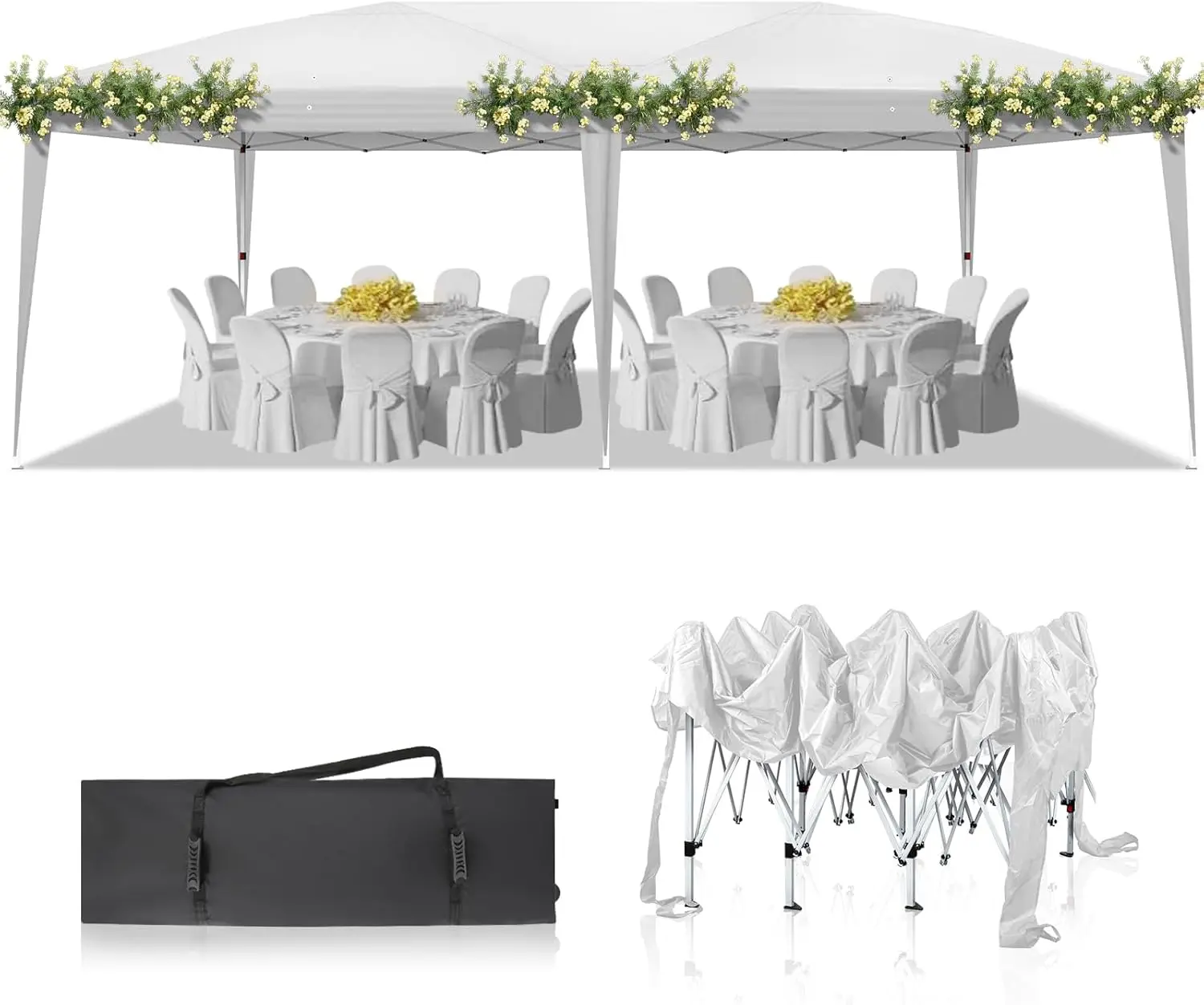 Tienda de campaña con dosel para exteriores Ez Pop Up de 10x20 pies, tienda instantánea comercial portátil con bolsa de transporte para fiestas, bodas, cumpleaños, eventos de barbacoa