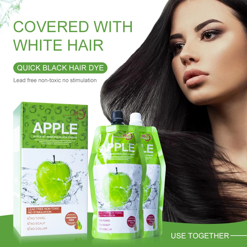 Natuurlijke 500Ml * 2/Pack Apple Haar Kleur Crème Ammoniak Free100 % Grijs Haar Dekking Apple Haar Kleur zwarte Haarverf Shampoo Voor Mannen