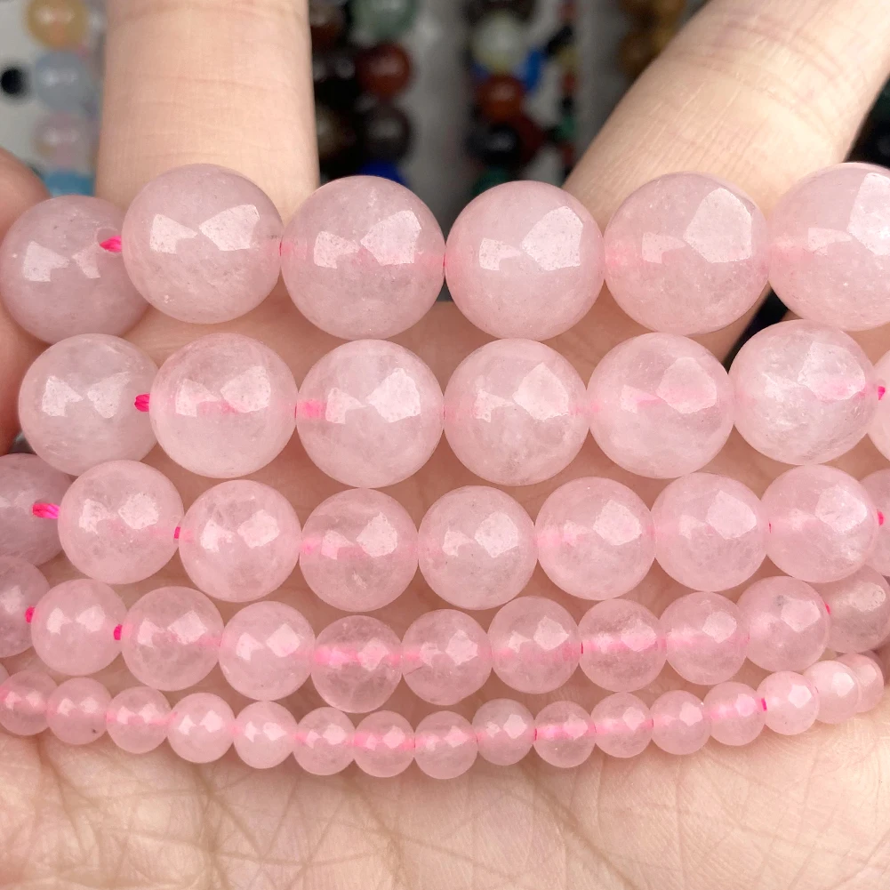 Natural Rose Pink Quartz Crystals Round Beads Diy Jewelry 4 6 8 10 12mm Gem Stone Beads For Jewelry Making Bracelet Accessories